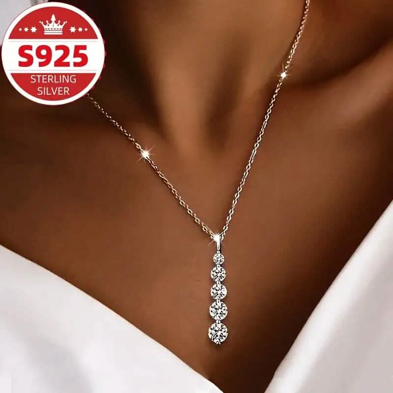 925 Sterling Silver Synthetic Cubic Zirconia Droplet Pendant Necklace - A-1 Thread Vault