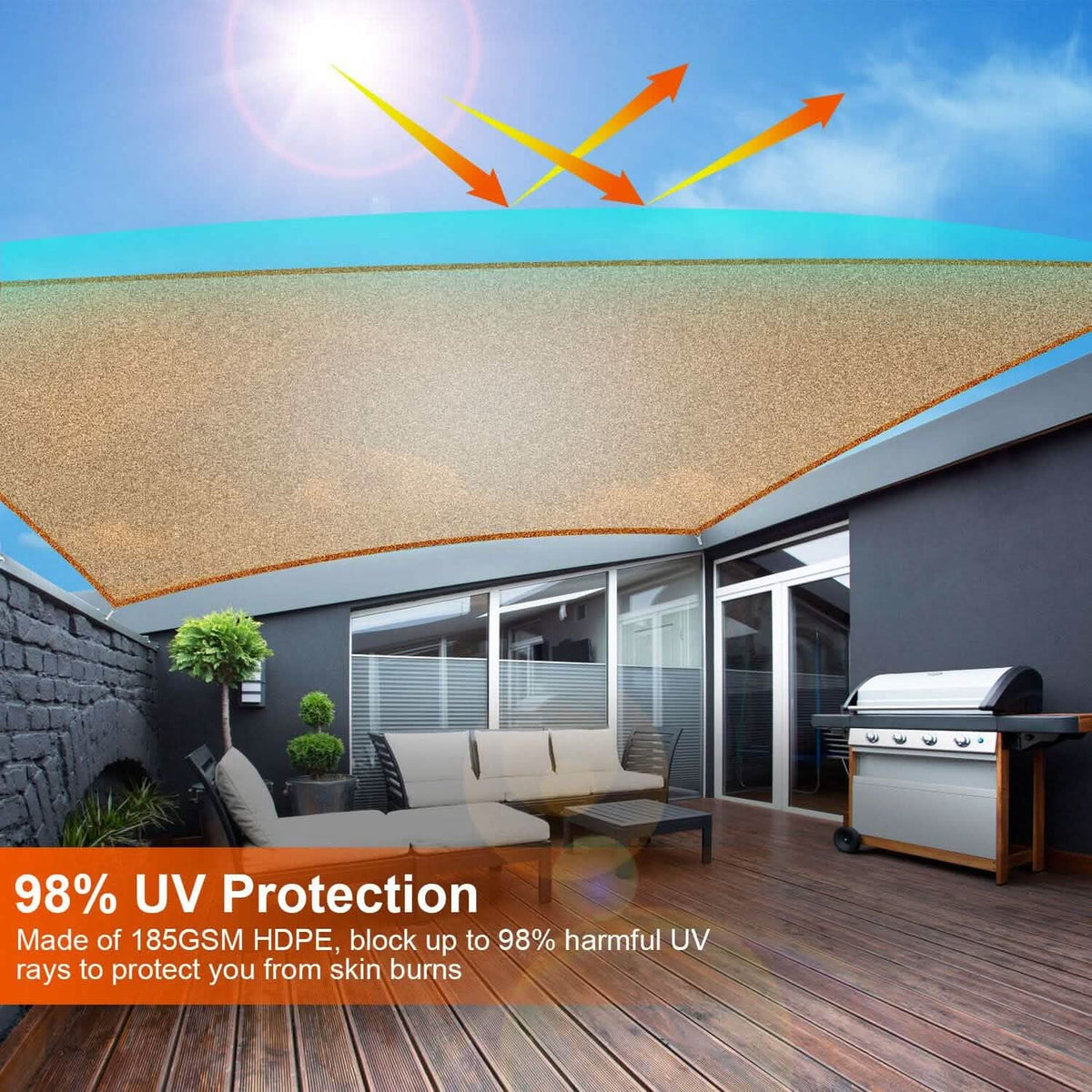 98% UV Block Awning Shelter Rectangle Shade Sails Top Canopy - A-1 Thread Vault