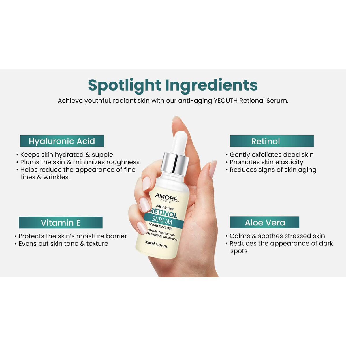 Amore Paris 2.5% Retinol Serum For Face With Hyaluronic Acid Night Facial Serum - A-1 Thread Vault