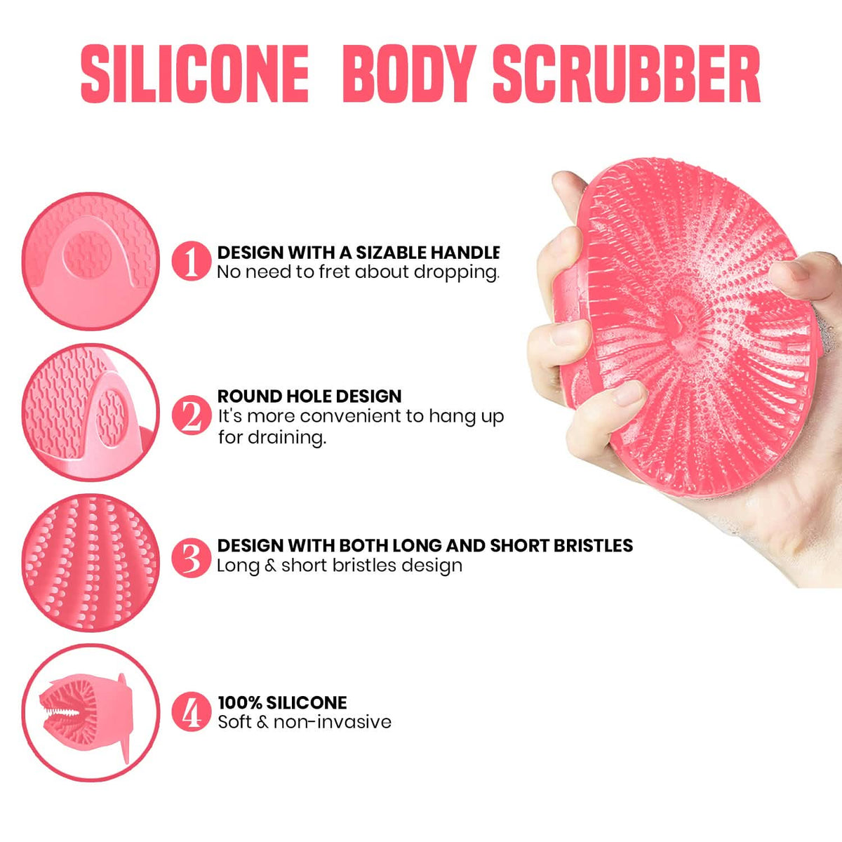 Antimicrobial Silicone Non Slip Exfoliating Body Scrubber - A-1 Thread Vault