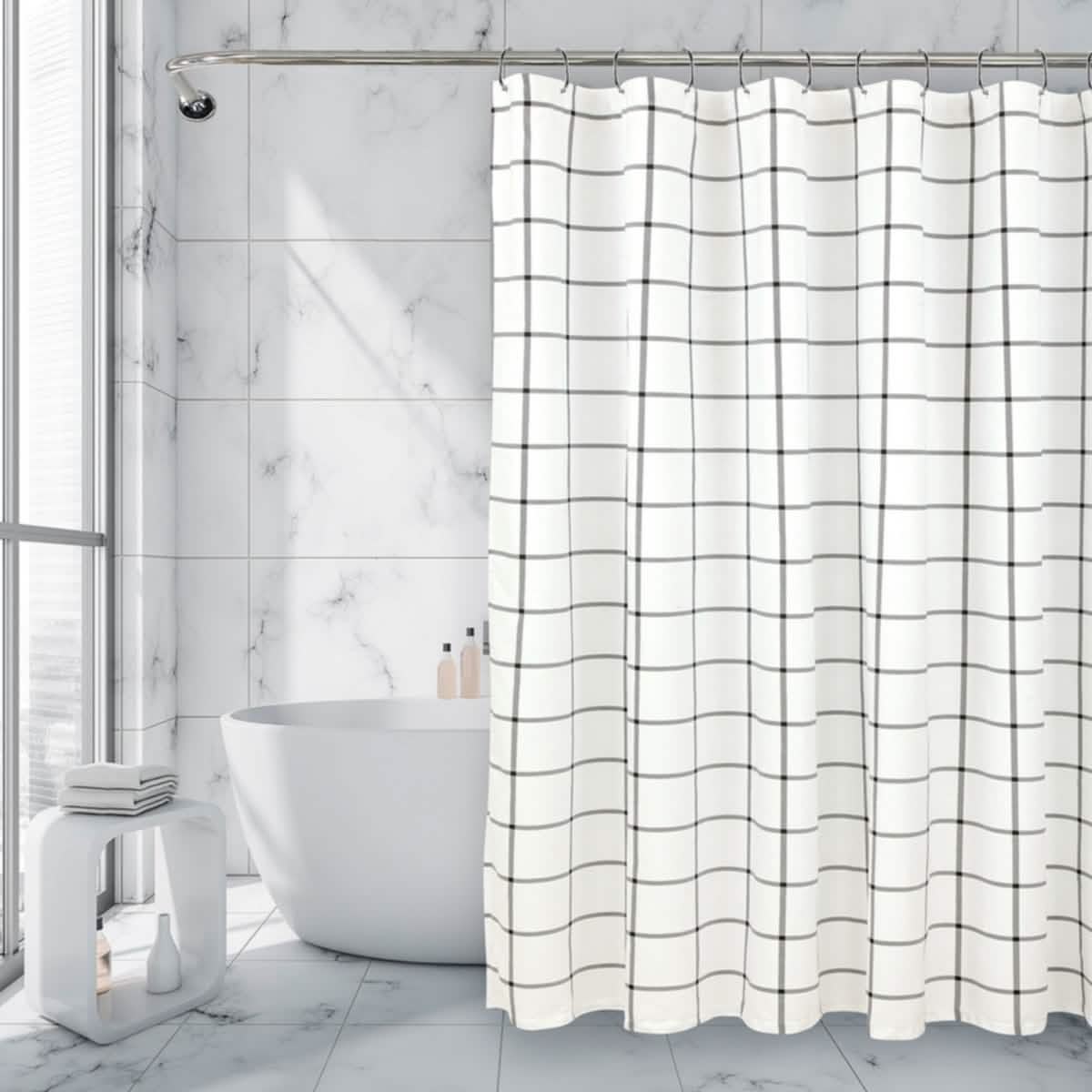 Royale Linens Double Brushed Microfber 1800 Thread Printed Shower Curtain - A-1 Thread Vault