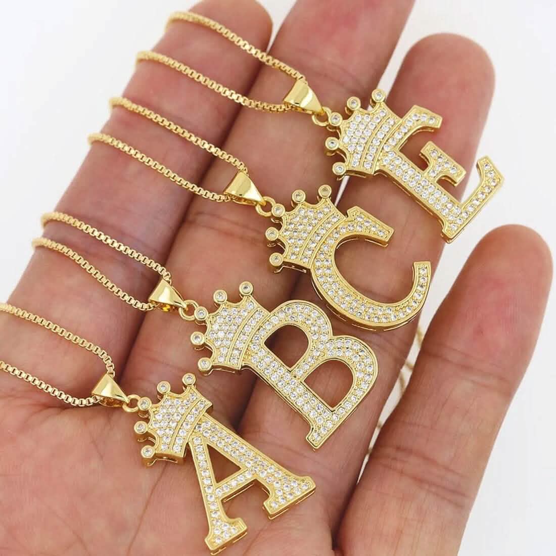 A-Z Alphabet Initial Crown Pendant Necklace - A-1 Thread Vault