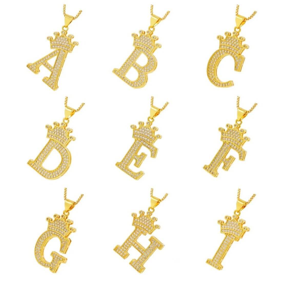 A-Z Alphabet Initial Crown Pendant Necklace - A-1 Thread Vault