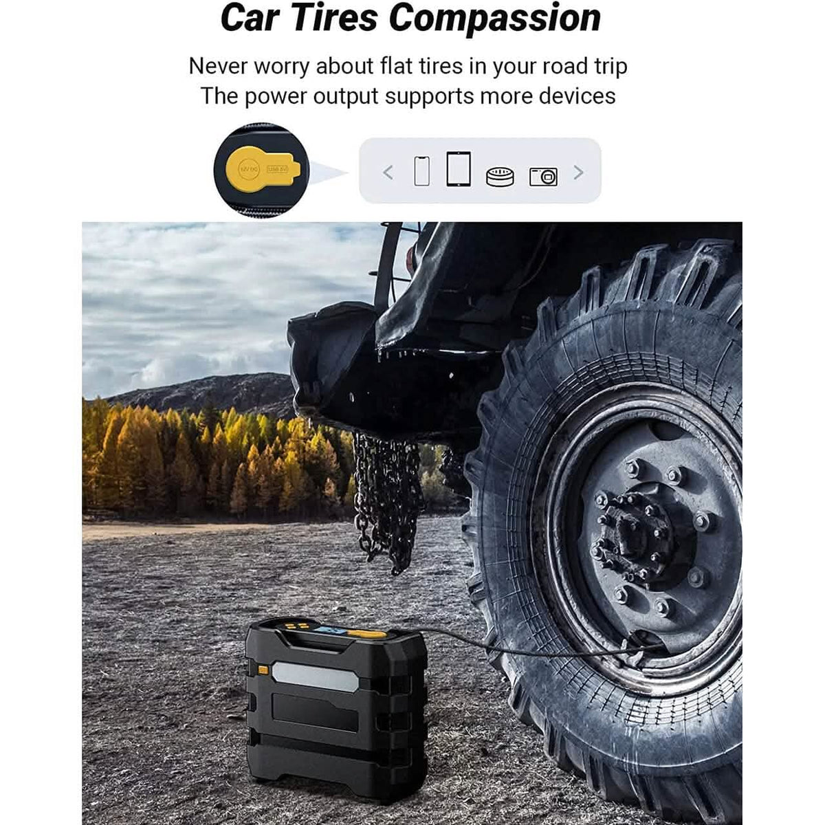 A6 Car Tire Inflator 12V DC Air Compressor Portable Multifunctional Tire Pump 3 LED Lights - A-1 Thread Vault