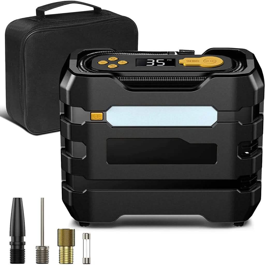 A6 Car Tire Inflator 12V DC Air Compressor Portable Multifunctional Tire Pump 3 LED Lights - A-1 Thread Vault