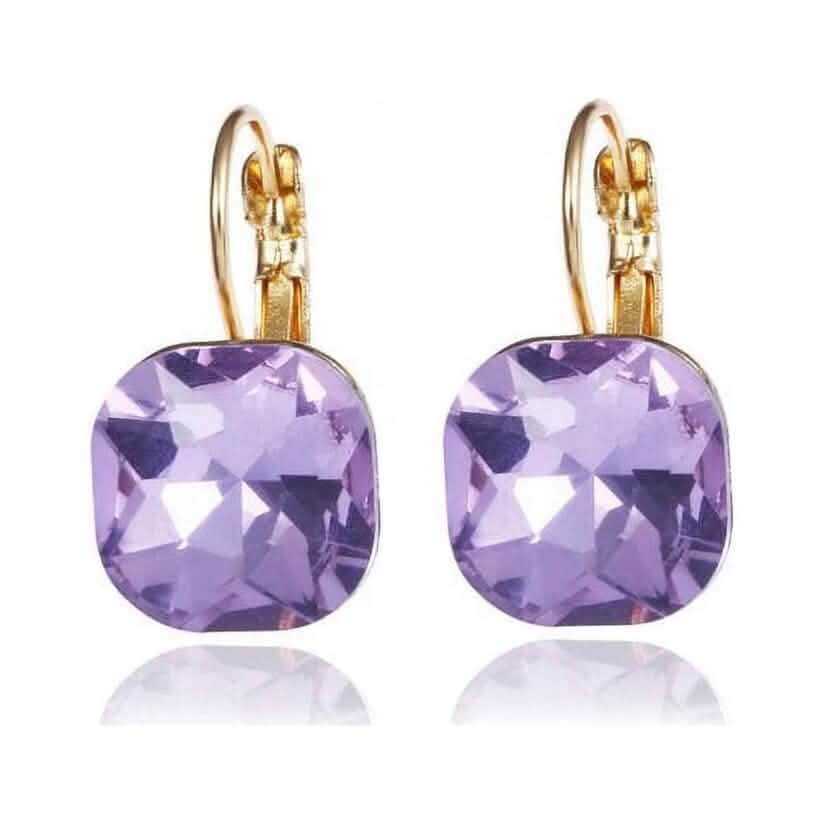 Amethyst Crystal Gold Filled Square Earrings For Women Popular Rhinestone Stud Earrings - A-1 Thread Vault