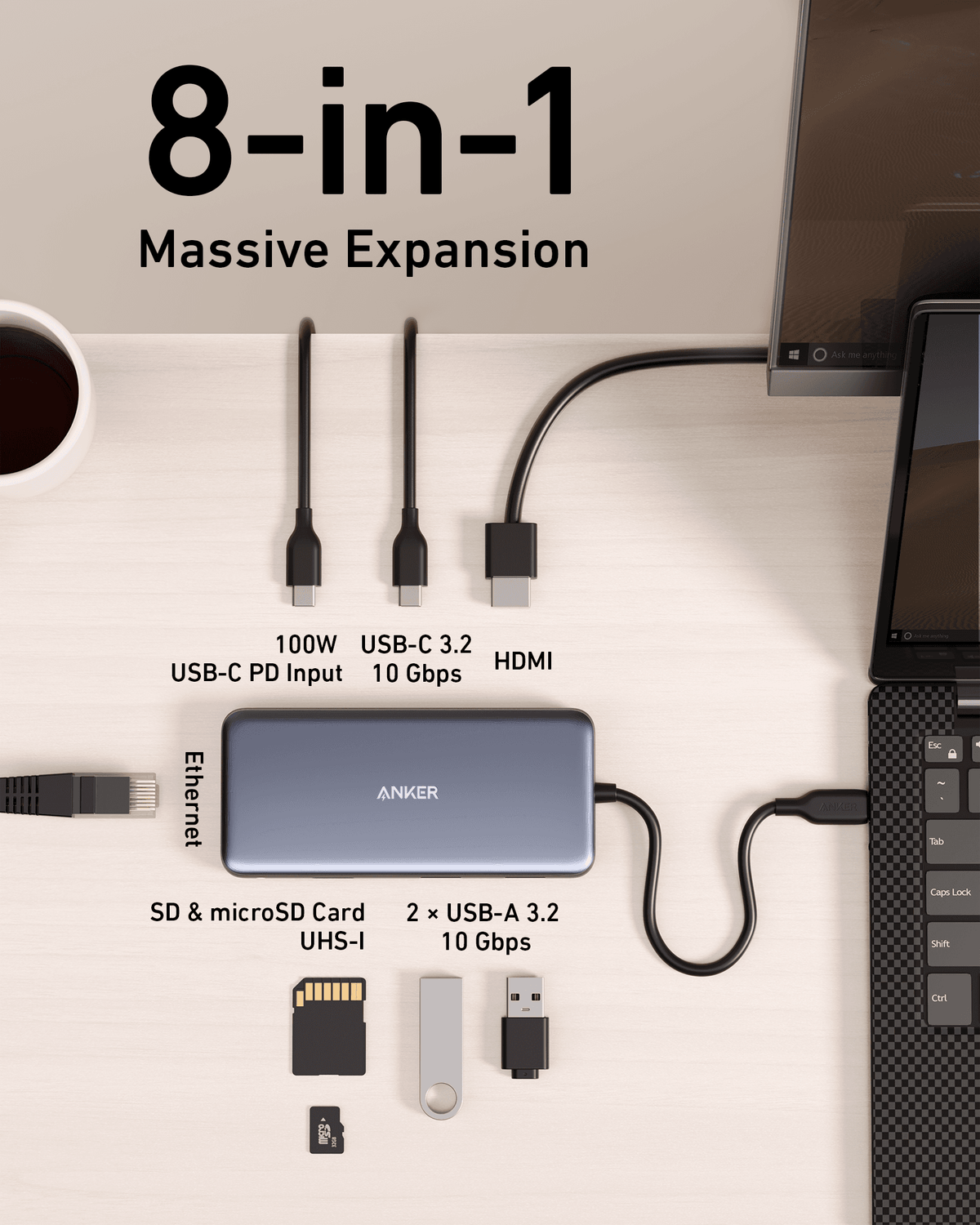 Anker <b>555</b> USB-C Hub (8-in-1) - A-1 Thread Vault