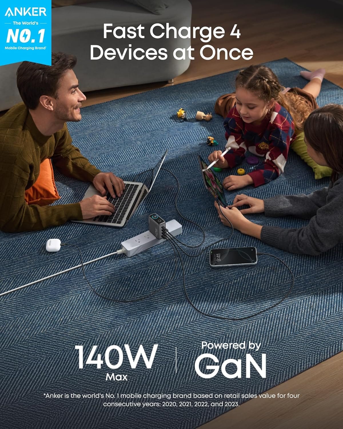 Anker Charger (140W, 4-Port, PD 3.1) with USB-C Cable - A-1 Thread Vault