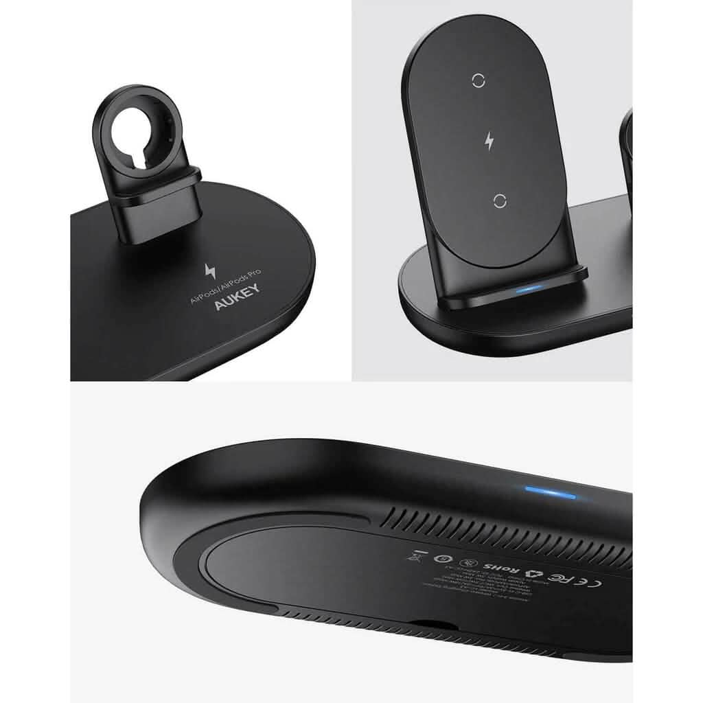 AUKEY 3-in-1 Wireless Charger Black - A-1 Thread Vault