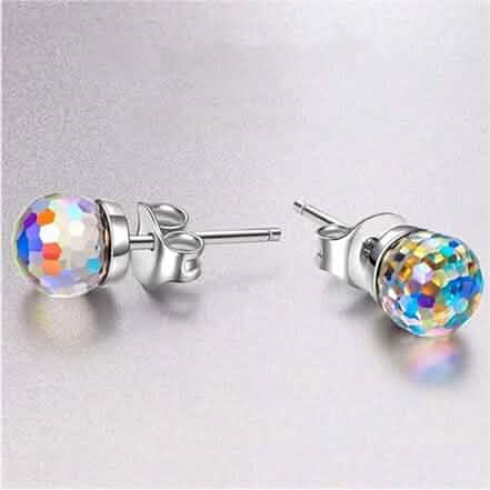Aurora Borealis Swarovski Crystal Faceted Ball Stud Earrings - A-1 Thread Vault