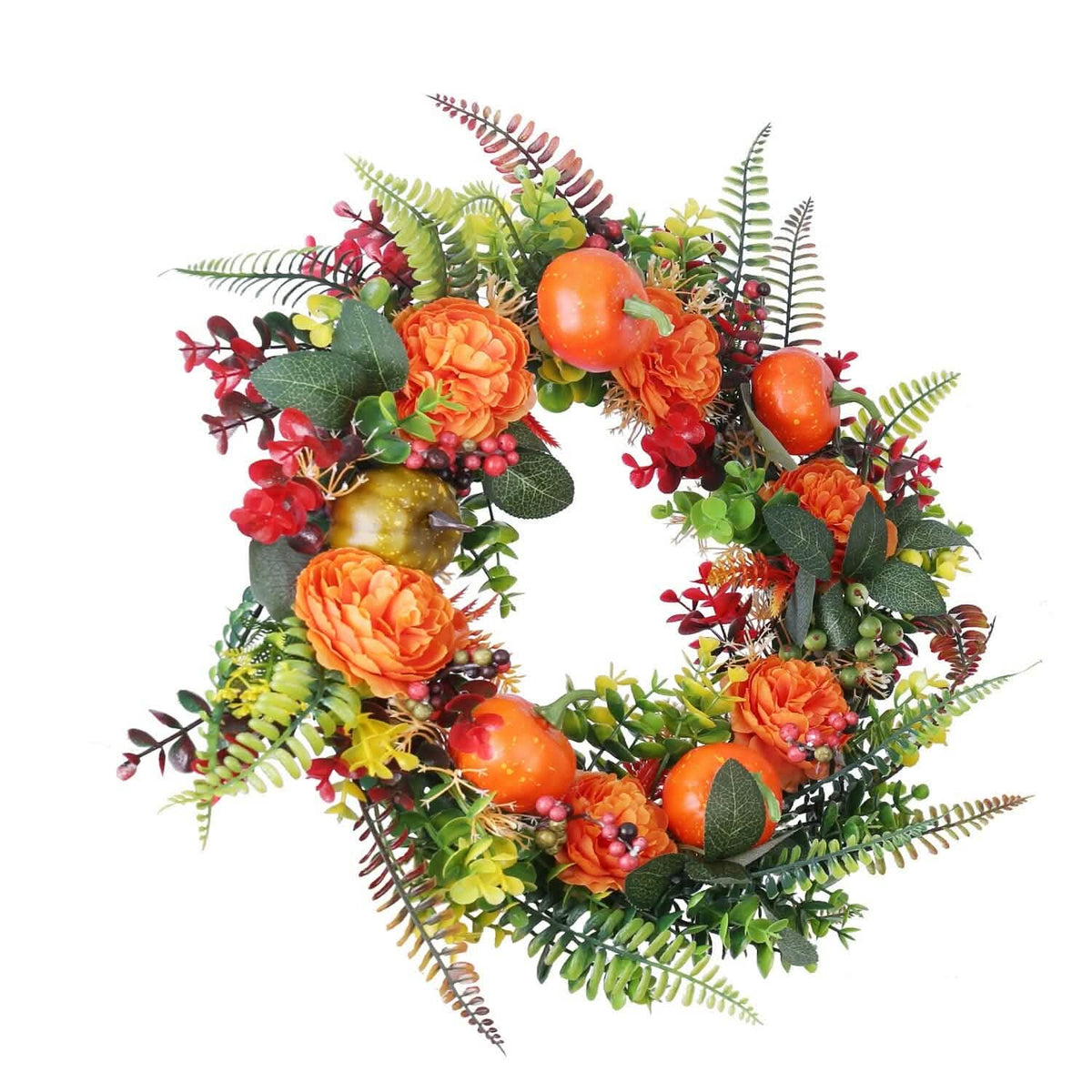 Autumn Wreath with Pumpkin Mixed Leaves Berries Flower Fall - A-1 Thread Vault