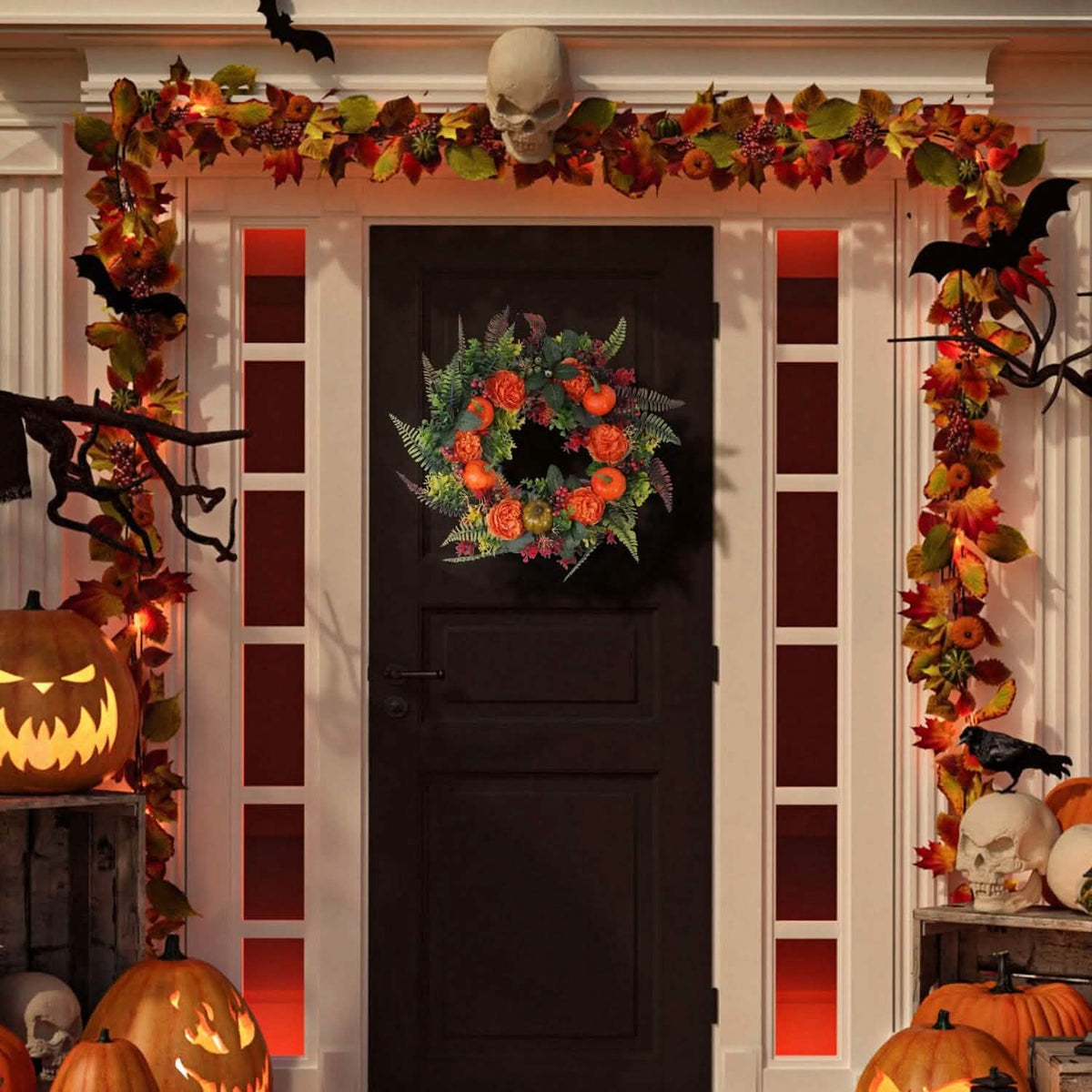 Autumn Wreath with Pumpkin Mixed Leaves Berries Flower Fall - A-1 Thread Vault