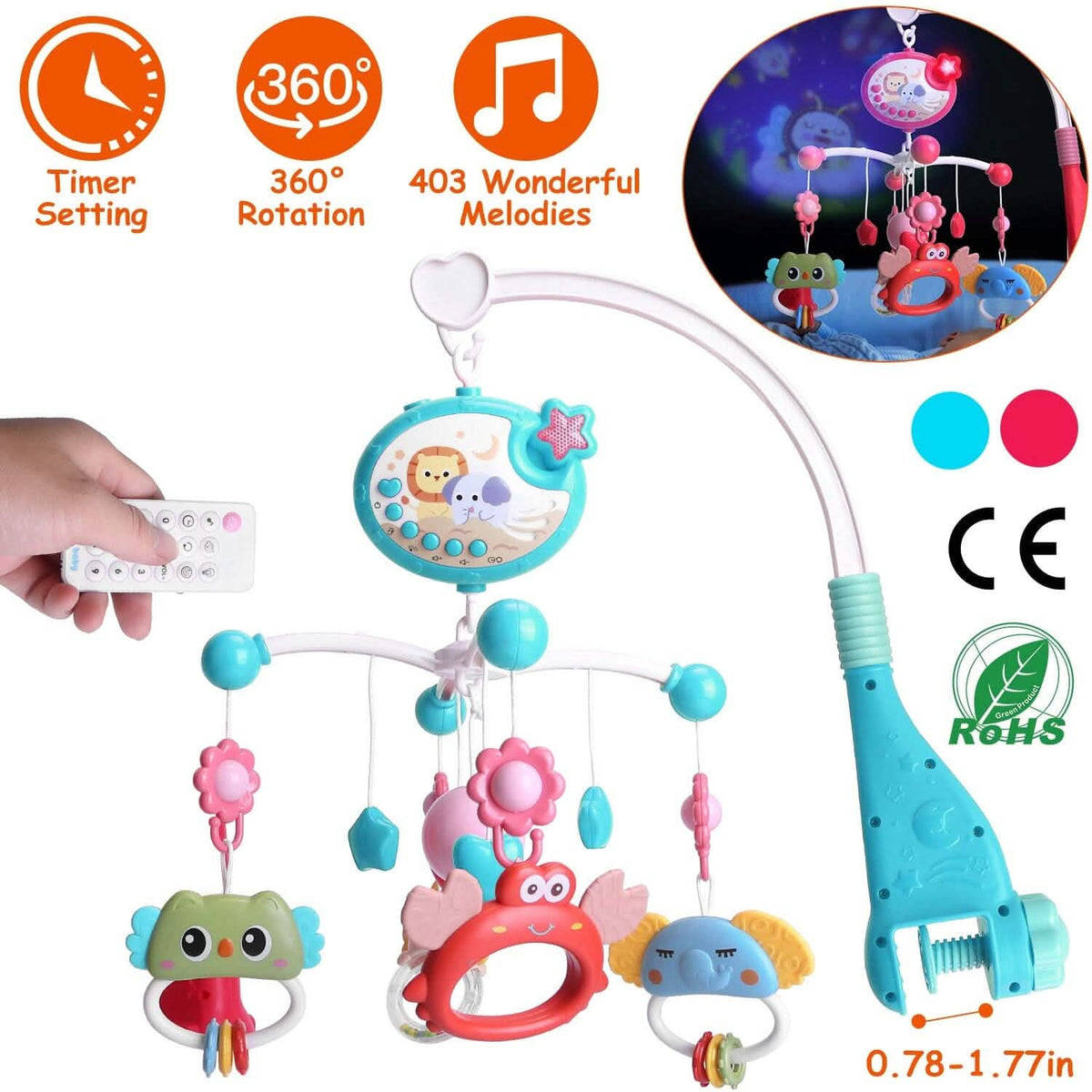 Baby Musical Crib Bed Bell Rotating Mobile Star Projection - A-1 Thread Vault