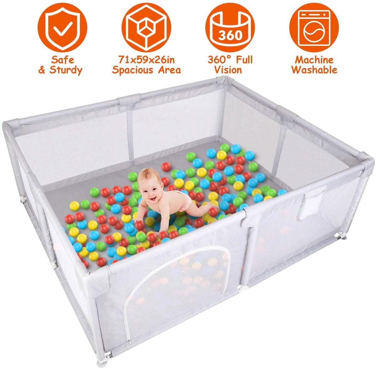 Baby Playpen with Anti-Suction Base Zipper Door - A-1 Thread Vault