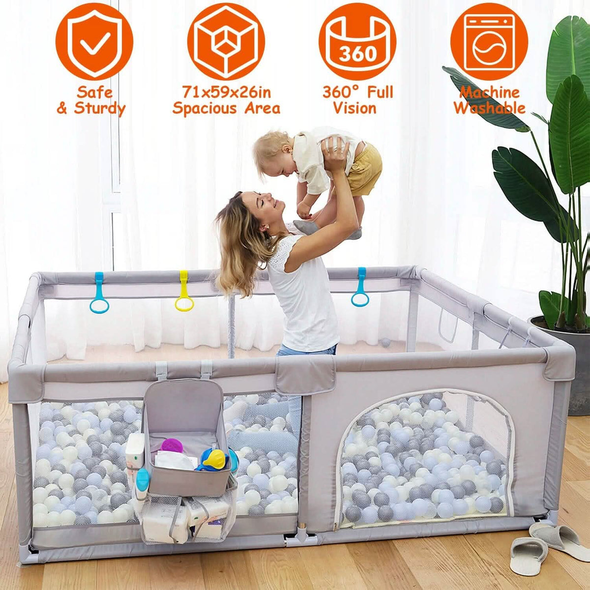Baby Playpen with Anti-Suction Base Zipper Door - A-1 Thread Vault