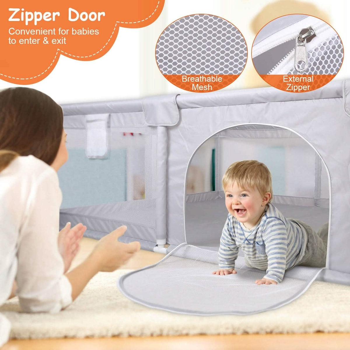 Baby Playpen with Anti-Suction Base Zipper Door - A-1 Thread Vault