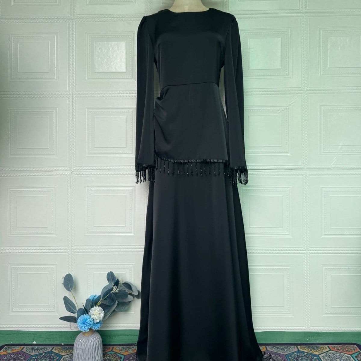 Beaded Fringe Cuff Maxi Dress(MS480) - A-1 Thread Vault