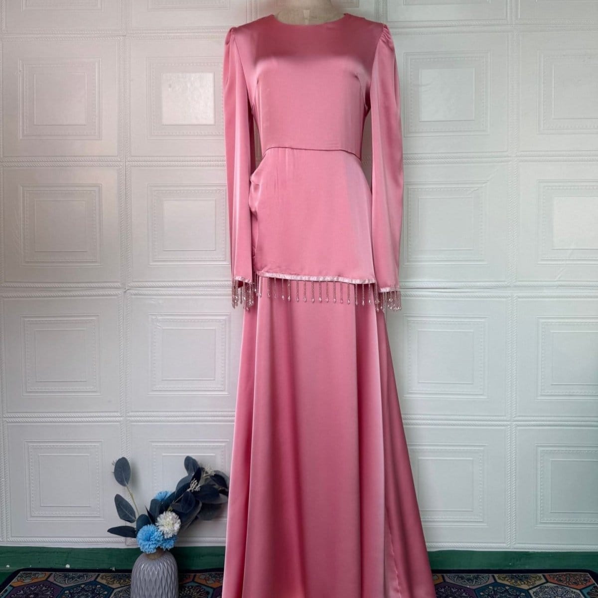 Beaded Fringe Cuff Maxi Dress(MS480) - A-1 Thread Vault