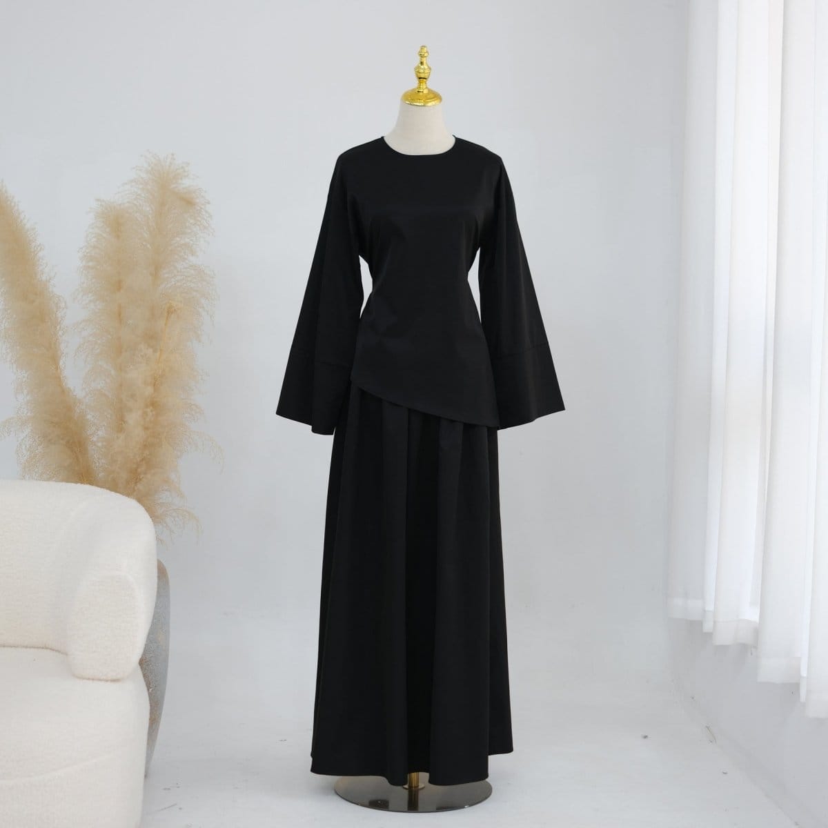 Bell Sleeve Back-Tie Top & A-Line Maxi Skirt Set(MS469) - A-1 Thread Vault