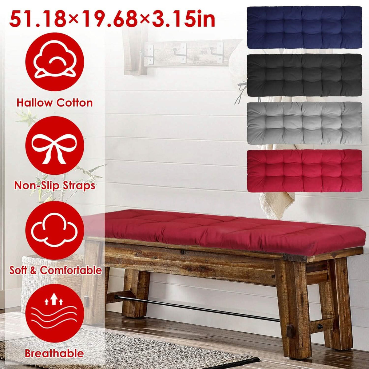 Bench Seat Cushion for Indoor Outdoor Furniture Non-Slip - A-1 Thread Vault