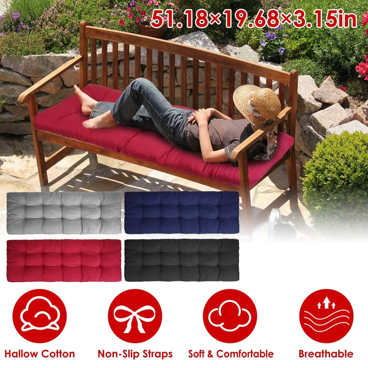 Bench Seat Cushion for Indoor Outdoor Furniture Non-Slip - A-1 Thread Vault