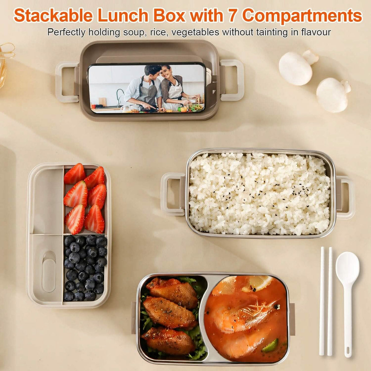 Bento Lunch Box 3 Stackable Food Container with Chopsticks and Spoon - A-1 Thread Vault