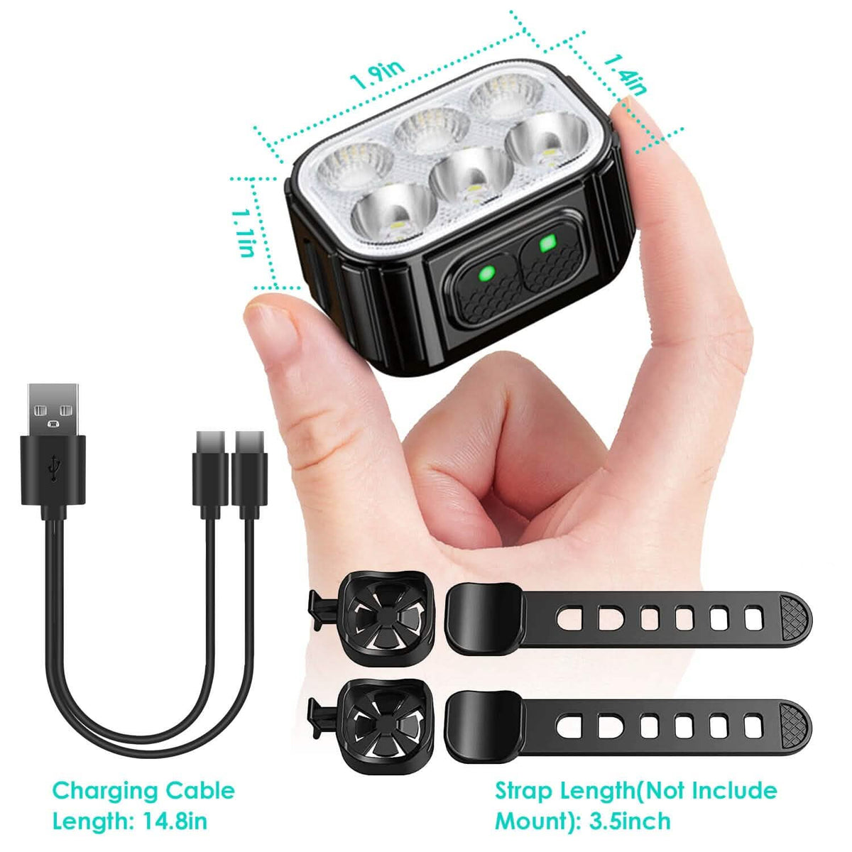 Bike Headlight TailLight IP65 Waterproof Anti-Drop Rechargeable Bicycle Light Set - A-1 Thread Vault