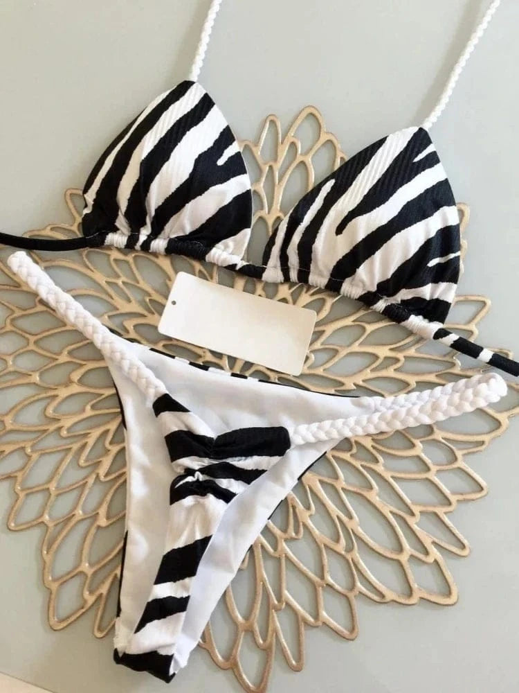 Bikini High Waist Swimsuit Sexy Thong Bikini Set Zebra Print Women Brazilian Swimwear 2023 New Biquini Swim Bathing Suits Women - A-1 Thread Vault