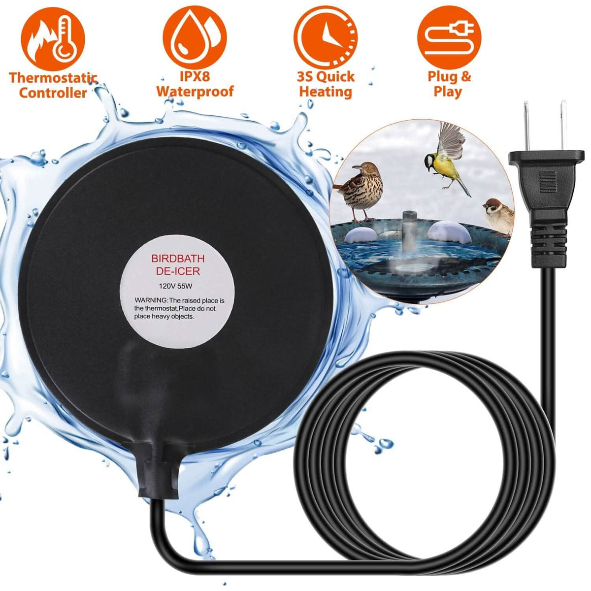 Bird Bath Deicer Outdoor Winter Water Heater Thermostatically Controlled - A-1 Thread Vault