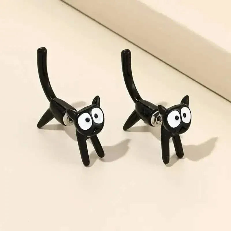 Black Cat Front And Back Stud Earrings For Women - A-1 Thread Vault