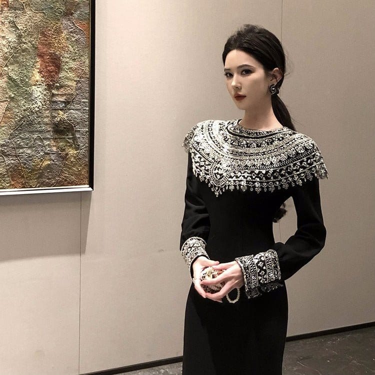 Black Fitted Column Gown(MS423) - A-1 Thread Vault