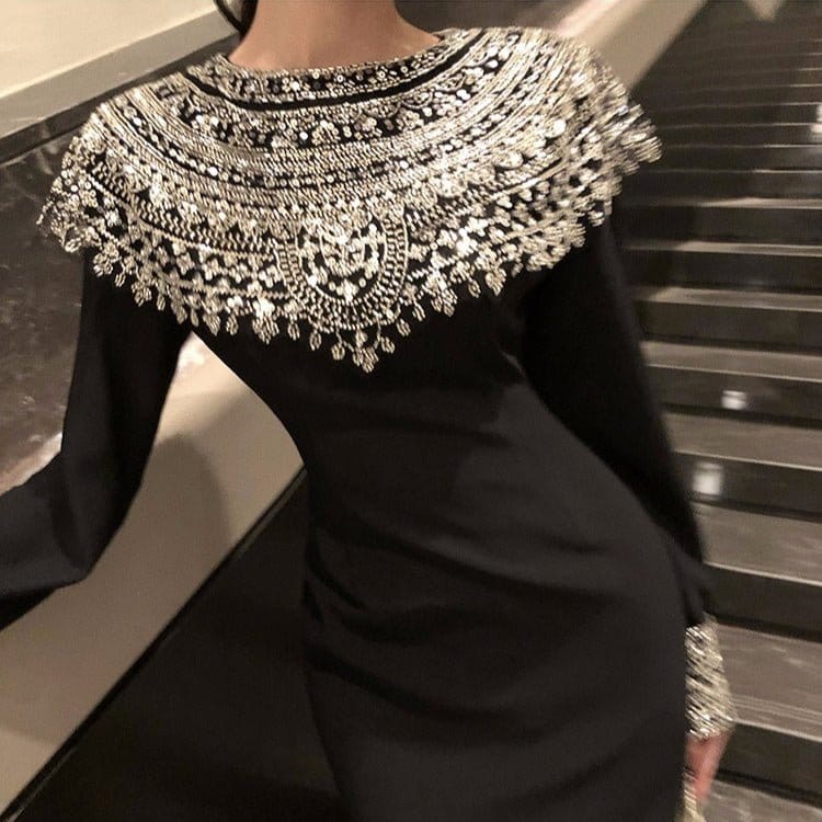 Black Fitted Column Gown(MS423) - A-1 Thread Vault