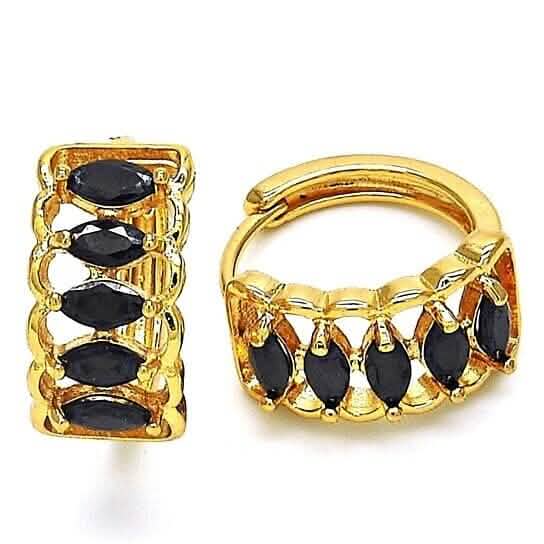Black Halo 5 Row Huggie Oval Stones Lab Created Earrings in Yellow Gold - A-1 Thread Vault