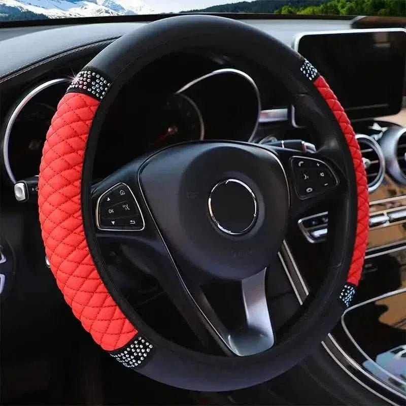 Bling Soft Leather Car Steering Wheel Cover Non-Slip Heat And Cold Protector - A-1 Thread Vault