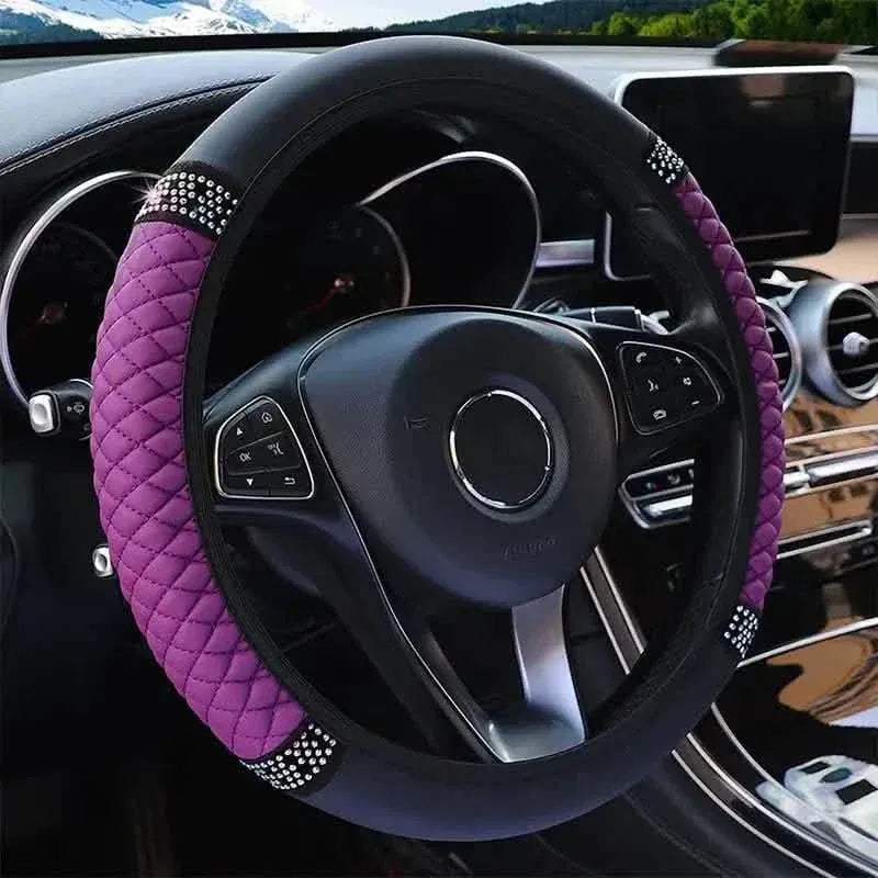 Bling Soft Leather Car Steering Wheel Cover Non-Slip Heat And Cold Protector - A-1 Thread Vault