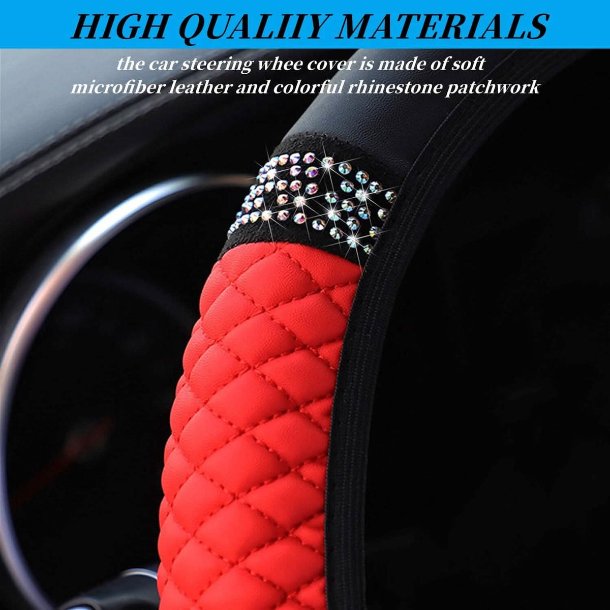 Bling Soft Leather Car Steering Wheel Cover Non-Slip Heat And Cold Protector - A-1 Thread Vault