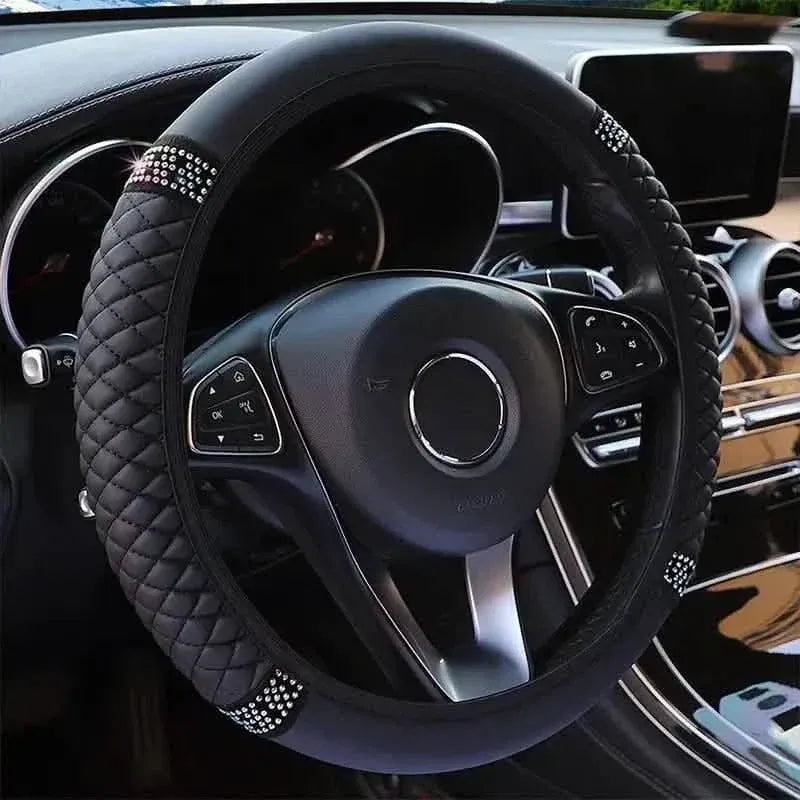 Bling Soft Leather Car Steering Wheel Cover Non-Slip Heat And Cold Protector - A-1 Thread Vault