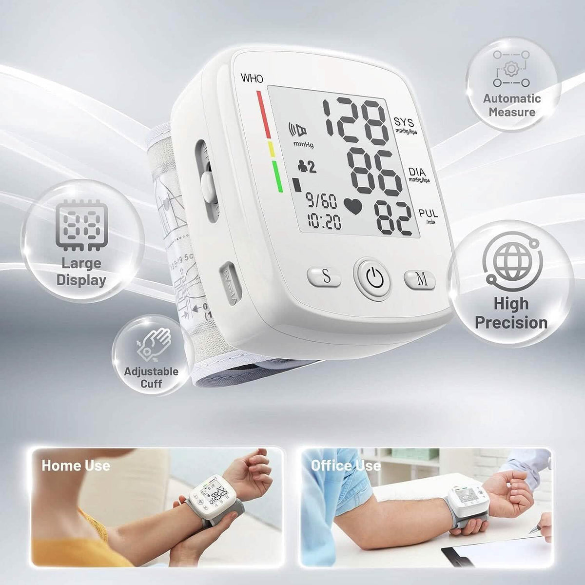 Blood Pressure Monitor Digital Wrist BP Machine Automatic BP Cuff with 2 Users 180 Memory Voice Large LCD Display - A-1 Thread Vault