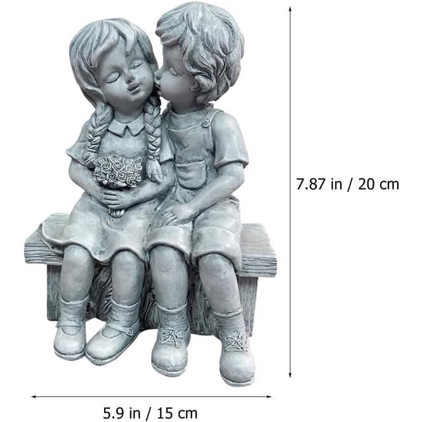 Boy Kissing Girl Statue Sitting on Bench Figurine - A-1 Thread Vault