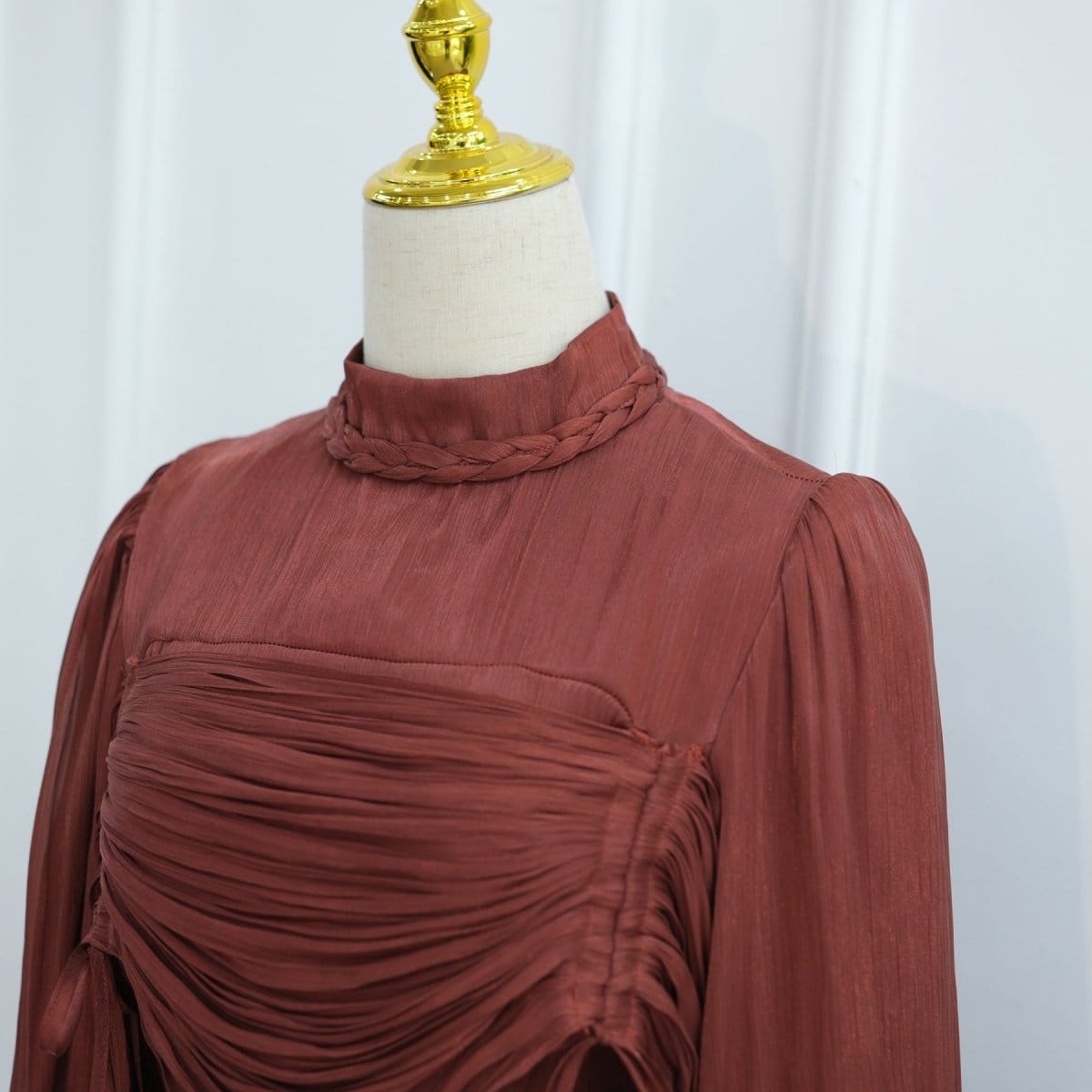 Braided Collar Ruched Fringe Maxi Dress(MS406) - A-1 Thread Vault