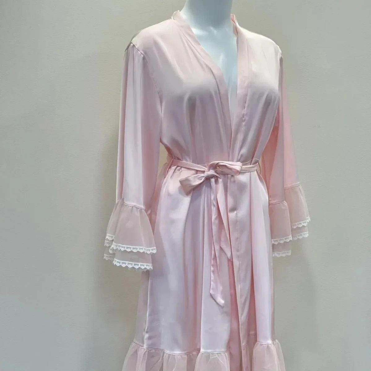 Bridal Kimono Robes Only Beautiful Sexy Pajamas Women's Bathrobe Pure French High Quality Nightgown Lace Mesh Bow Dressing Gowns - A-1 Thread Vault