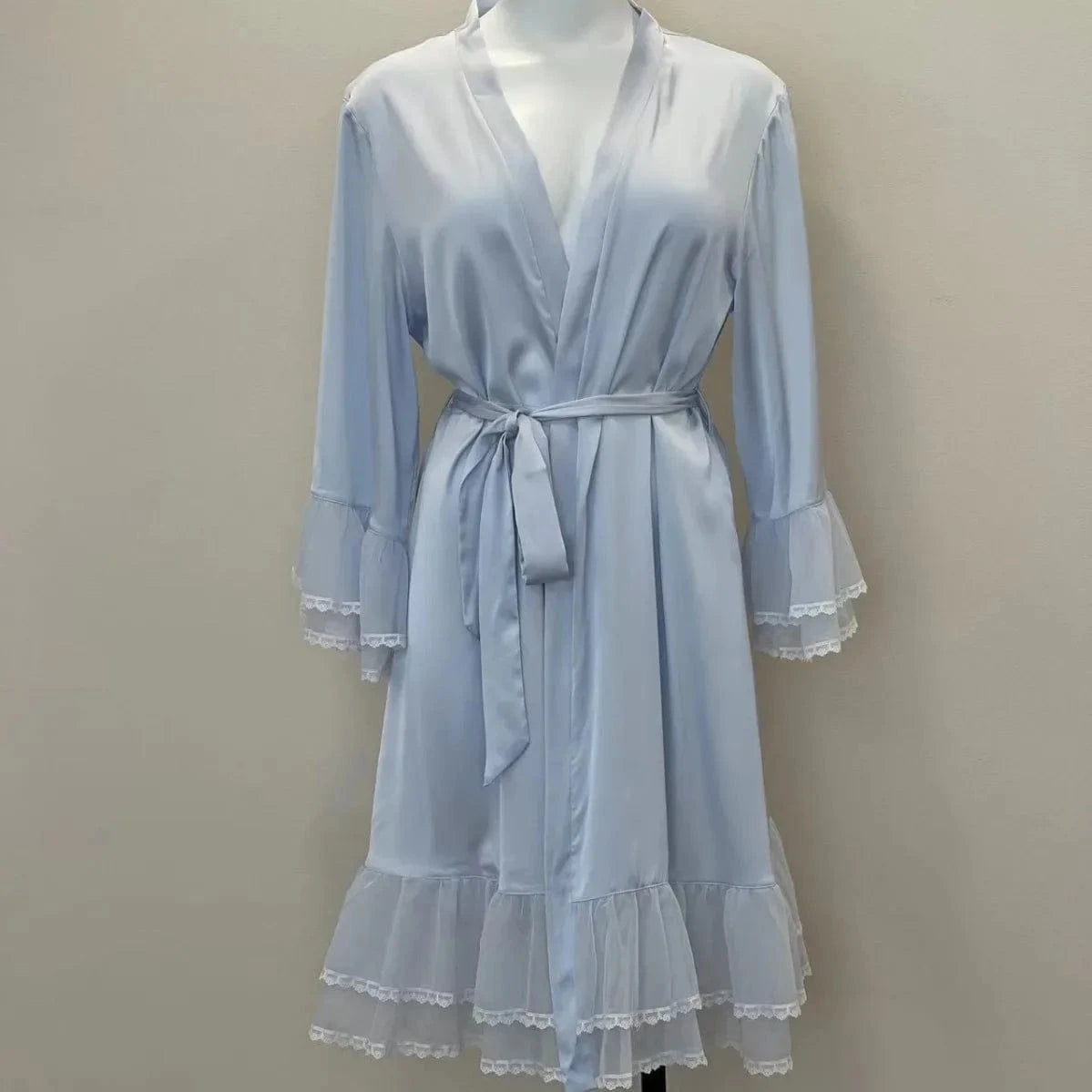 Bridal Kimono Robes Only Beautiful Sexy Pajamas Women's Bathrobe Pure French High Quality Nightgown Lace Mesh Bow Dressing Gowns - A-1 Thread Vault