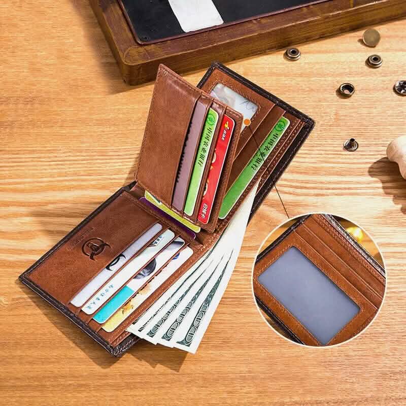 BULLCAPTAIN Men Genuine Leather Vintager RFID Blocking Anti-theft Wallet - A-1 Thread Vault