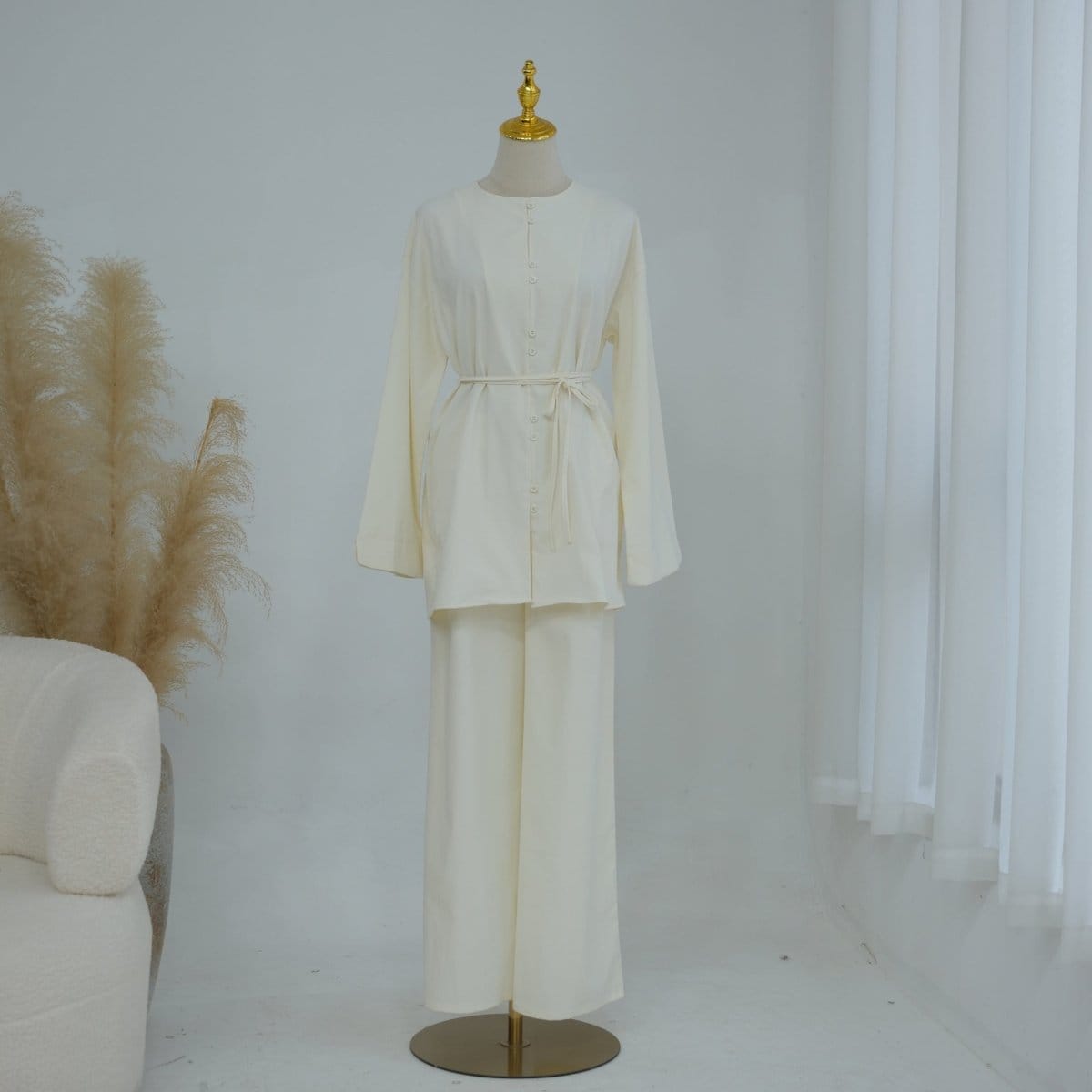Button-Front Longline Top & Wide-Leg Trouser Set(MS456) - A-1 Thread Vault