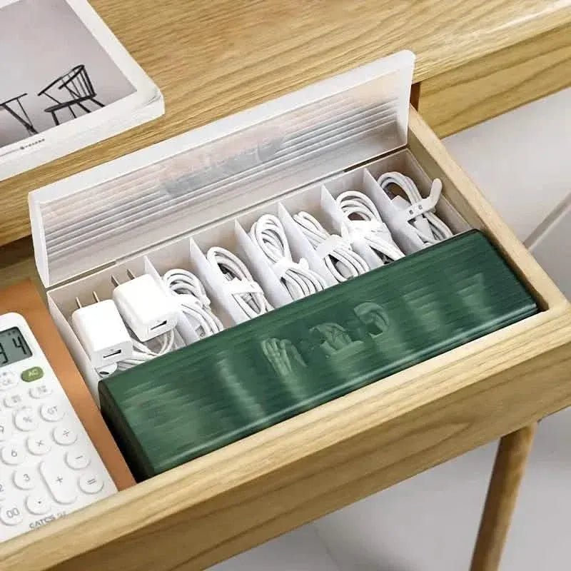 Cable Storage Box Large Capacity Transparent Multi-compartments Desktop Charging Cable Case - A-1 Thread Vault