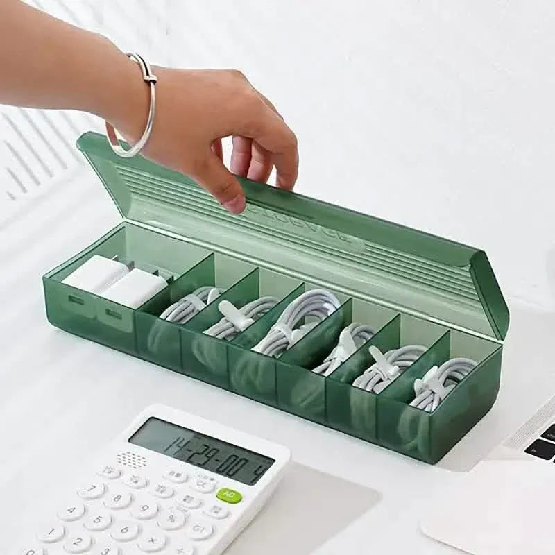 Cable Storage Box Large Capacity Transparent Multi-compartments Desktop Charging Cable Case - A-1 Thread Vault