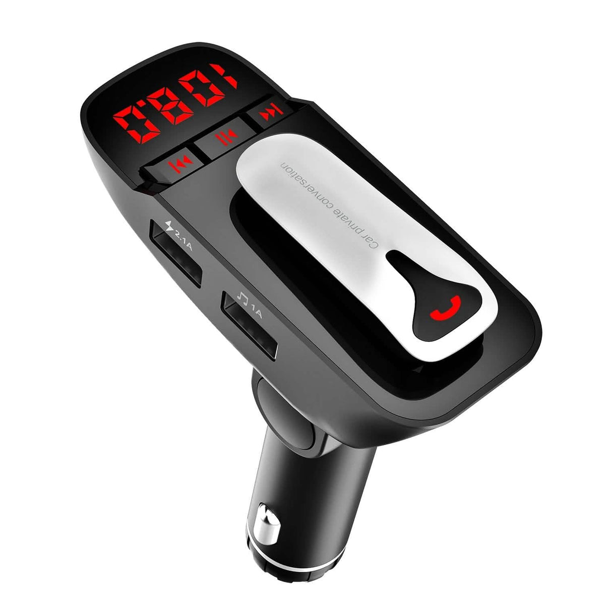 Car FM Transmitter with Wireless Earpiece 2 USB Charge Ports - A-1 Thread Vault
