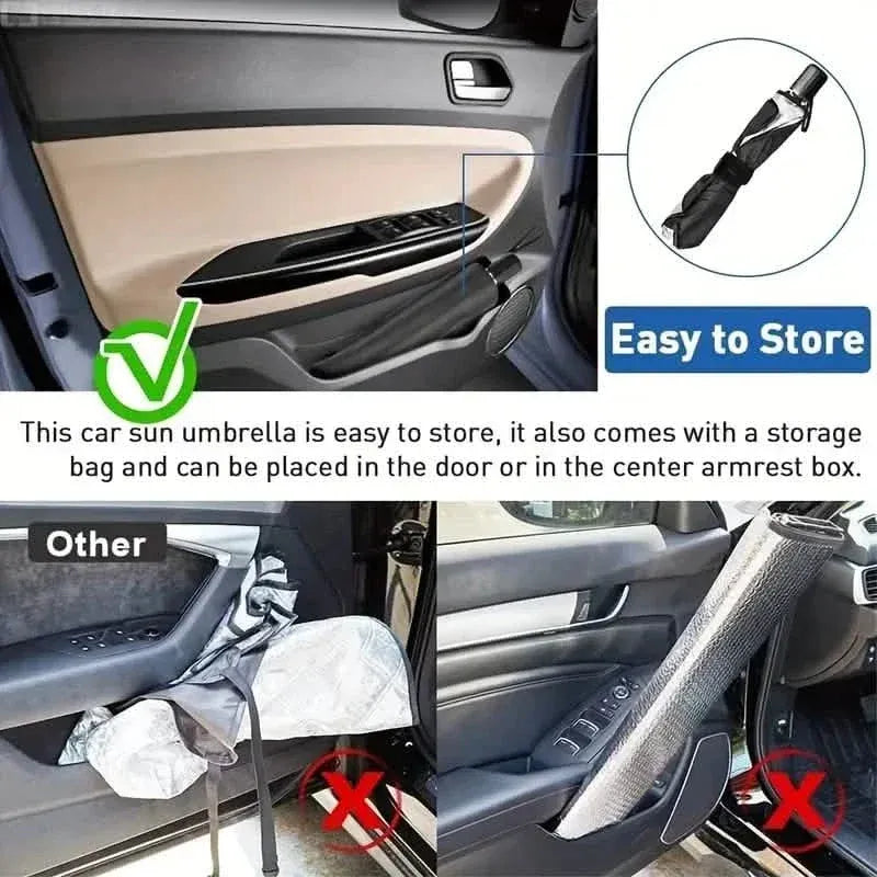Car Windshield Sun Shade UV Rays and Heat Sun Visor Protector Foldable Reflector Umbrella - A-1 Thread Vault