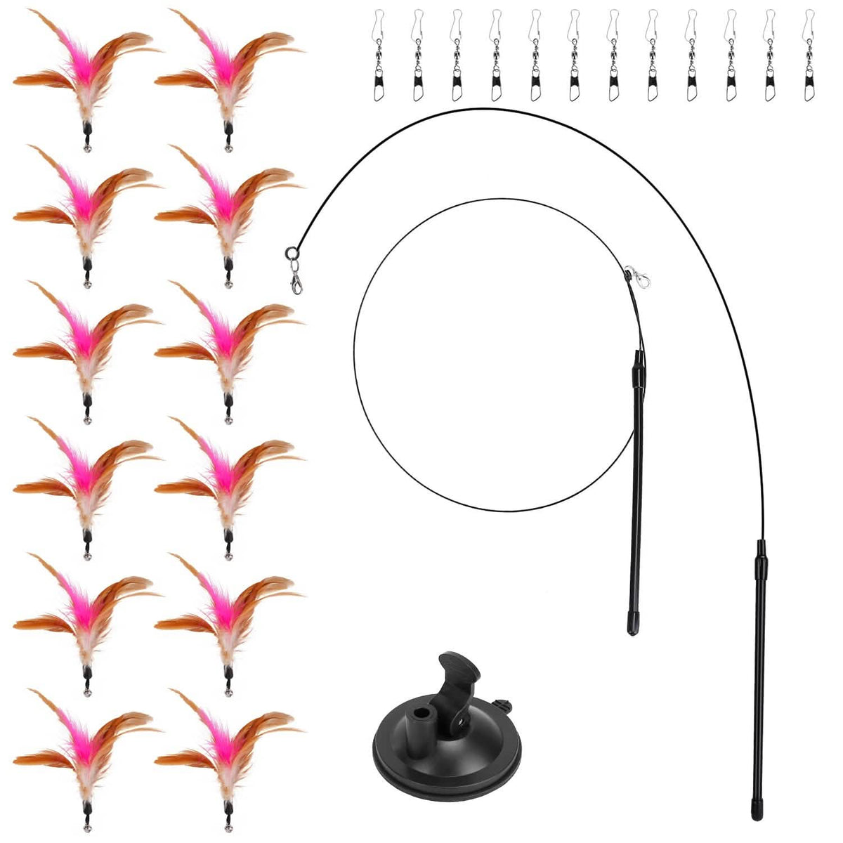 Cat Feather Wand Rod with 12 Pieces Feather Replacements for Cats - A-1 Thread Vault