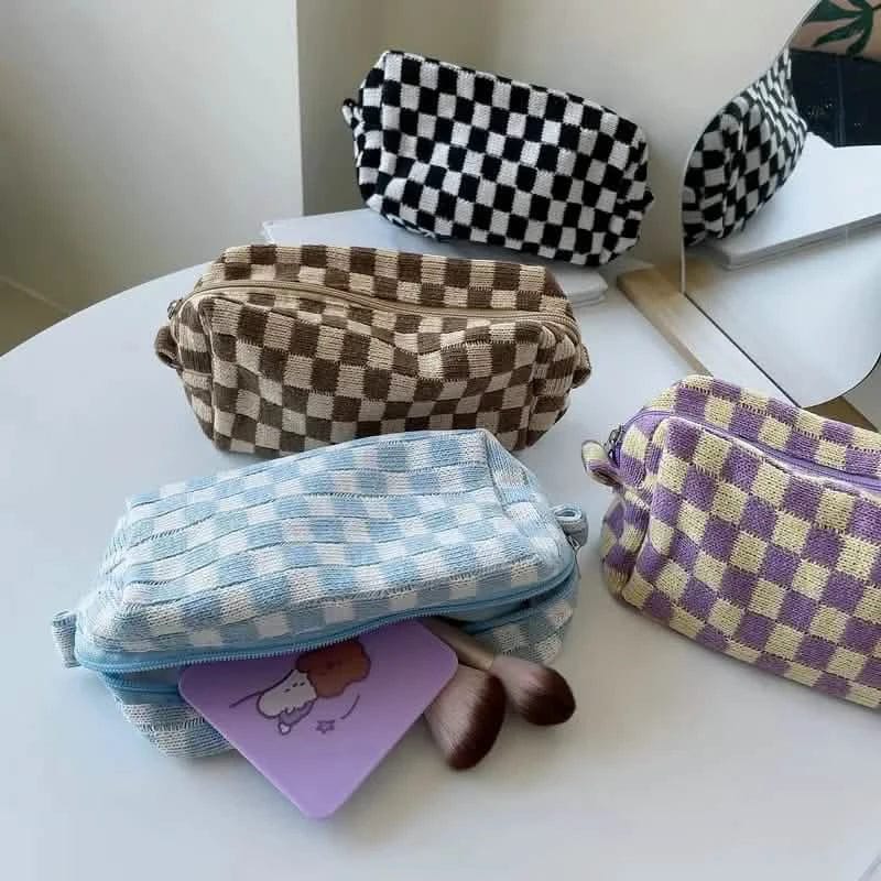 Checkered Pattern Zipper Makeup Bag - A-1 Thread Vault